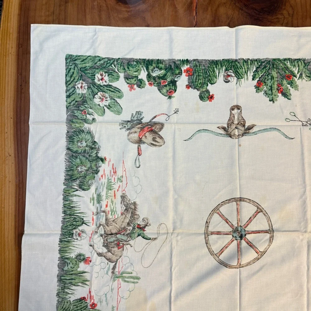 Vintage Startex Table Cloth Cotton Square Western Cowboy Startex 50 x 50 UU18